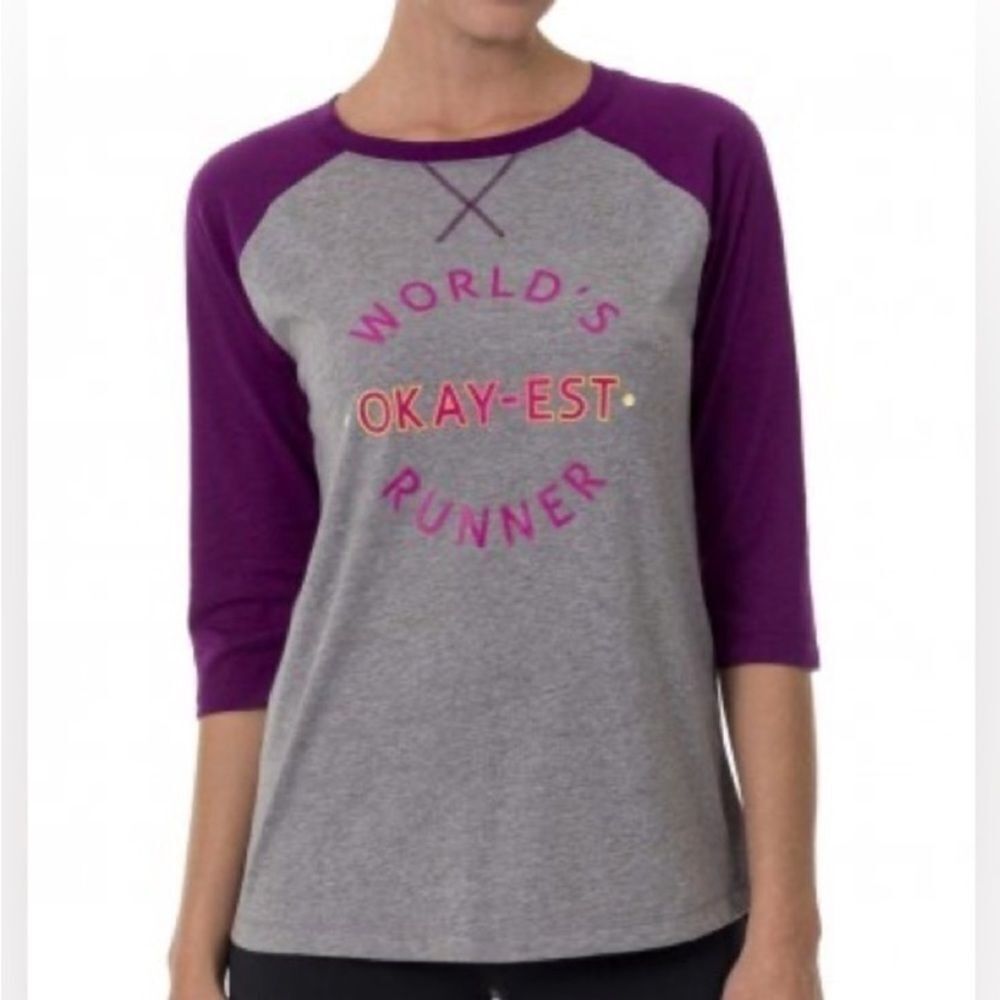Athletic Works Gray Purple Athletic Running 3/4 Sleeves Color Block Top L 12-14